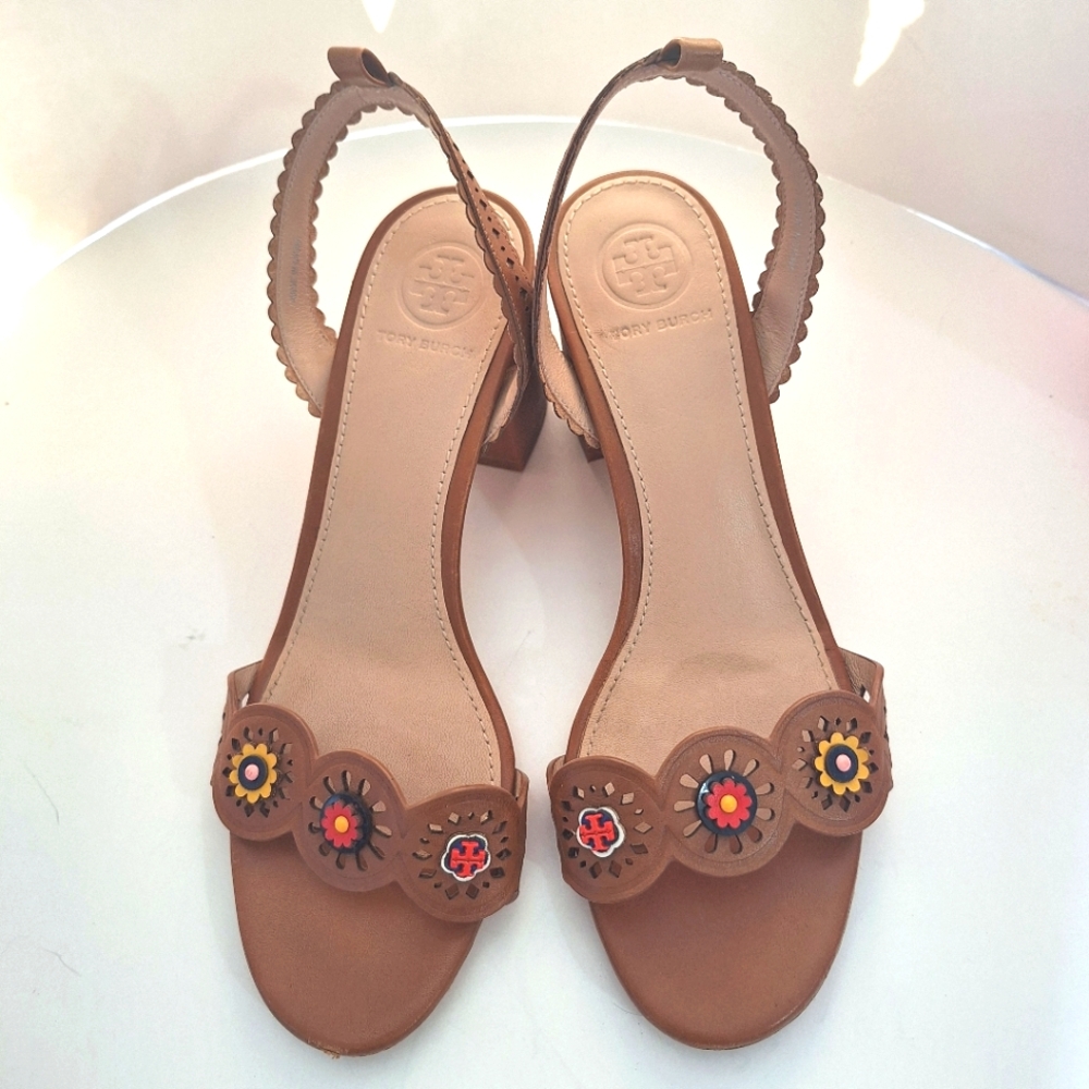 Tory Burch Brown Sandals with Floral Accents